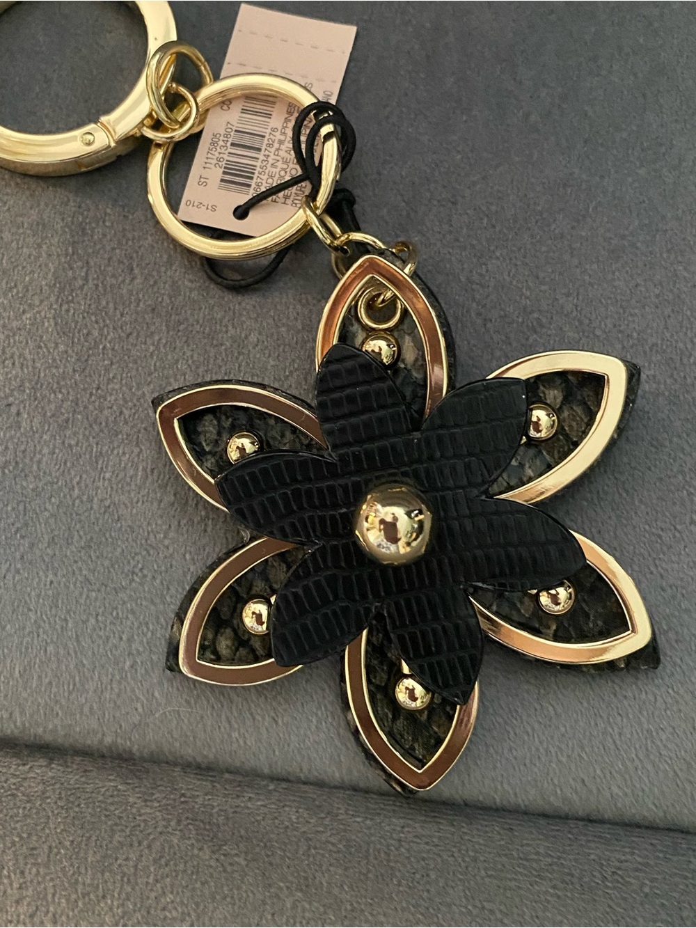 Victoria's Secret Black & Gold Flower Keychain Charm
